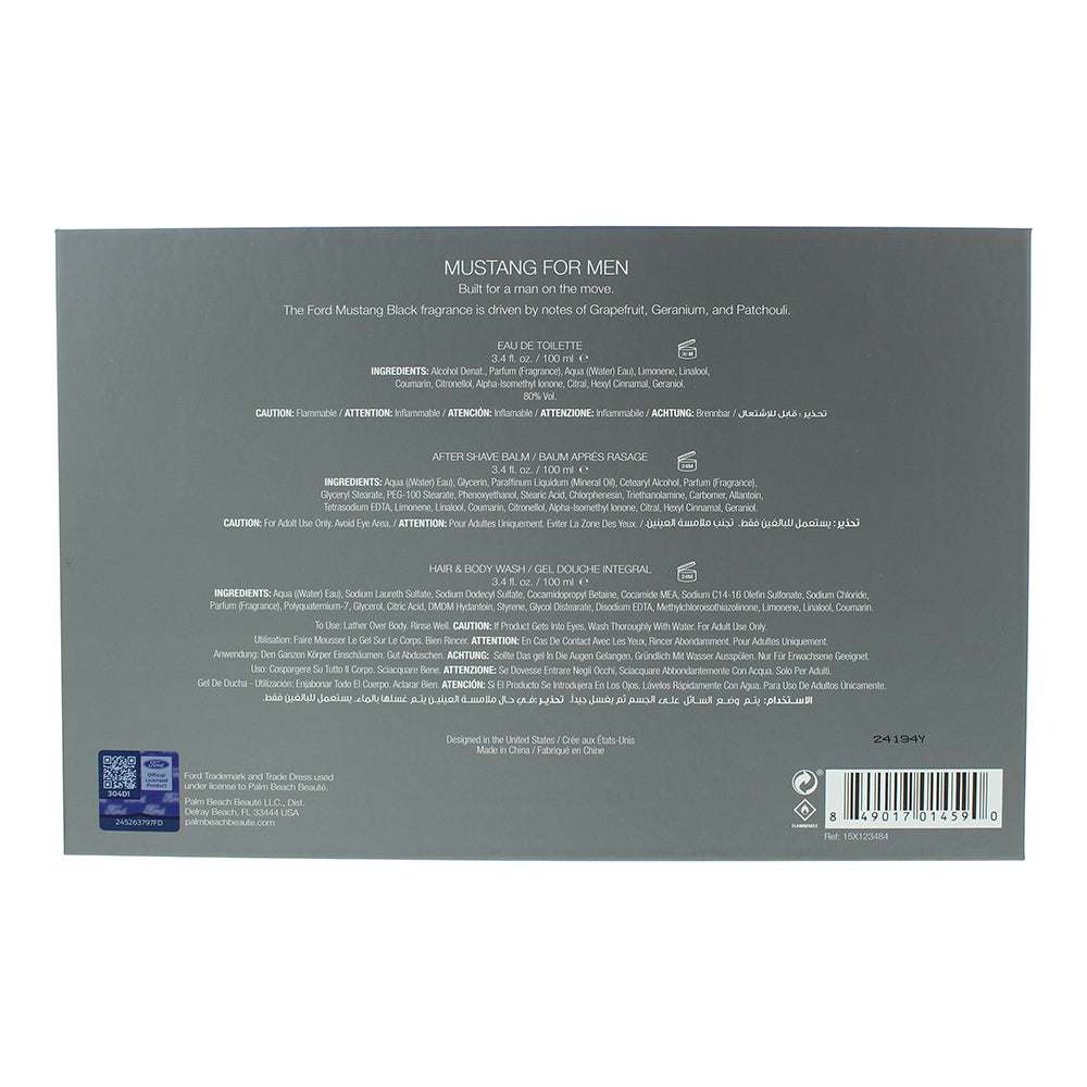 Mustang Black 3 Piece Gift Set: Eau de Toilette 100ml - Aftershave Balm 100ml - 