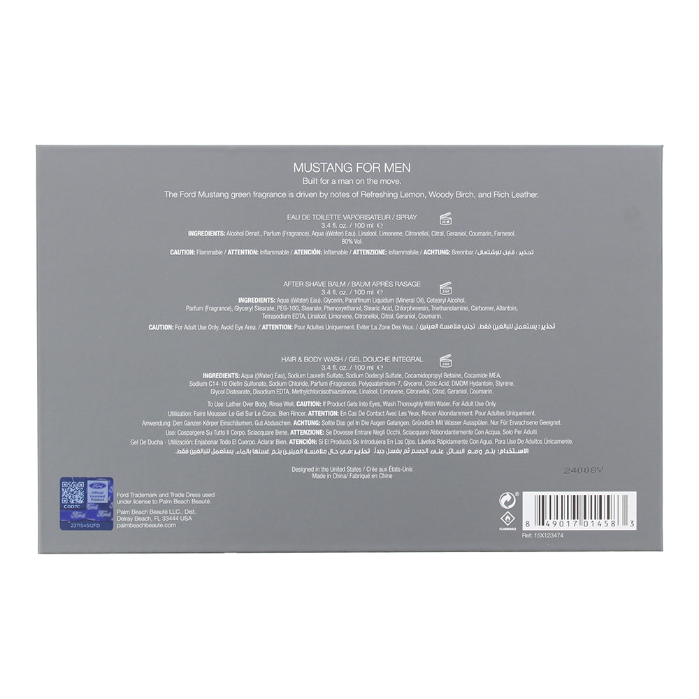 Mustang Green 3 Piece Gift Set: Eau de Toilette 100ml - Aftershave Balm 100ml - 