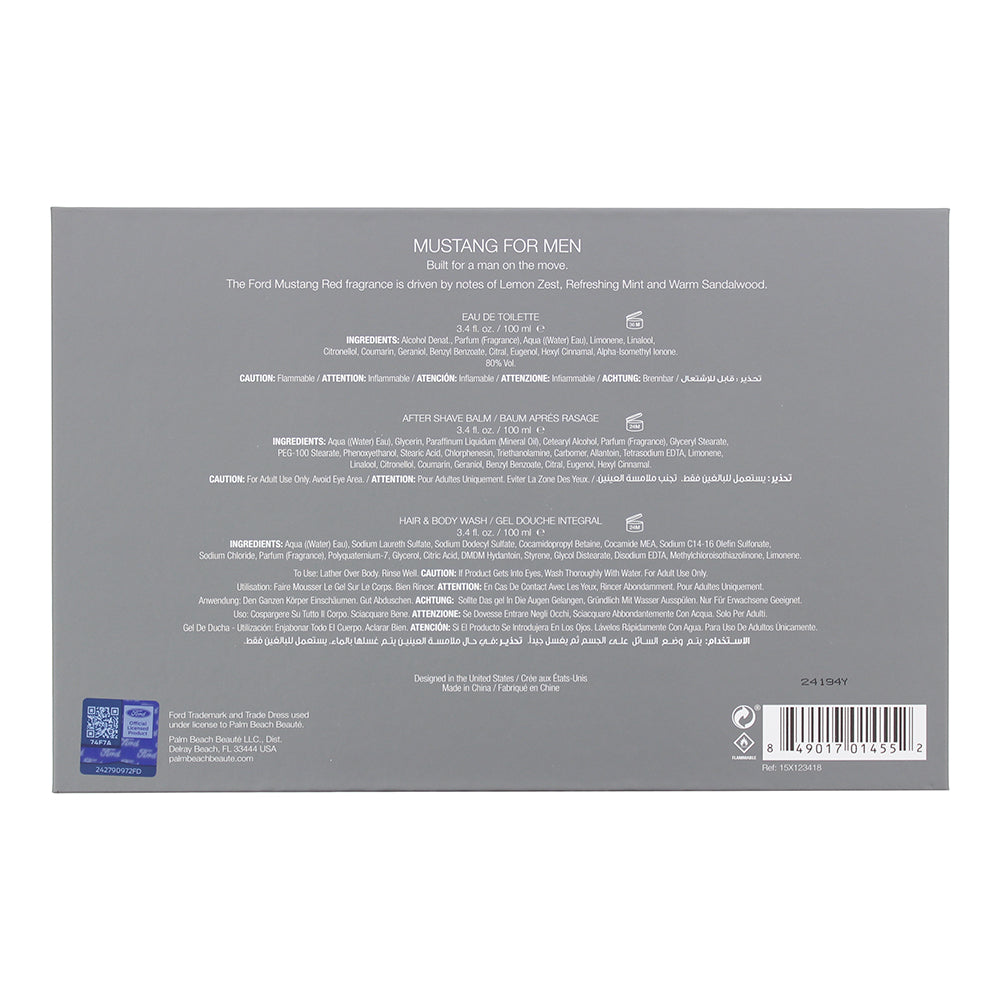Mustang Red 3 Piece Gift Set: Eau de Toilette 100ml - Aftershave Balm 100ml - Ha