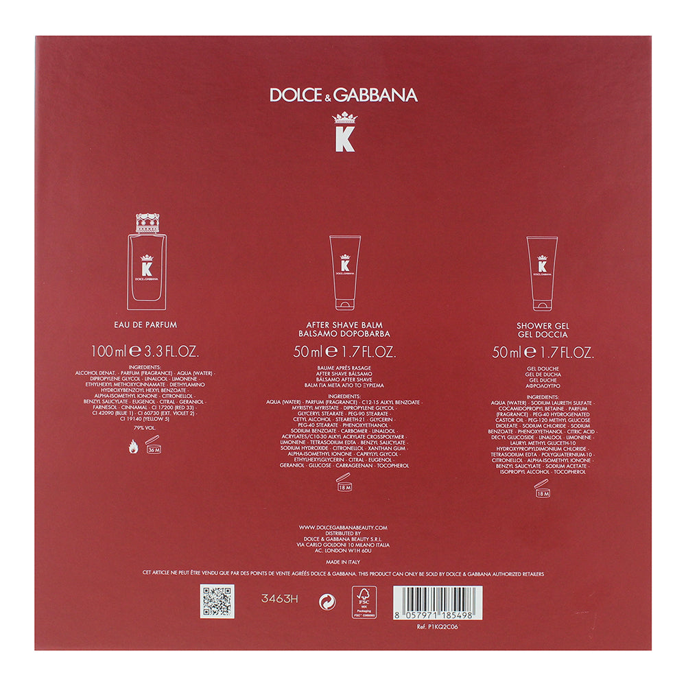 Dolce & Gabbana K 3 Piece Gift Set: Eau de Parfum 100ml - Aftershave Balm 50ml -