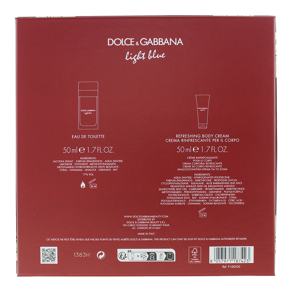 Dolce & Gabbana Light Blue 2 Piece Gift Set: Eau de Toilette 50ml - Body Cream 5