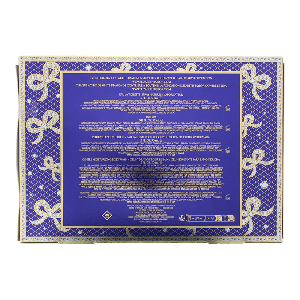 Elizabeth Taylor White Diamonds 4 Piece Gift Set: Eau de Toilette 50ml - Body Lo
