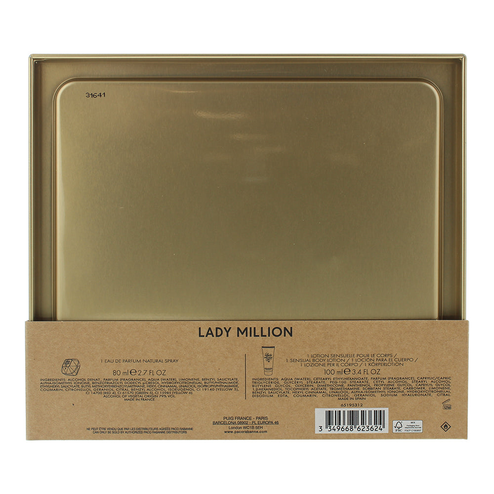 Paco Rabanne Lady Million 2 Piece Gift Set: Eau de Parfum 80ml - Body Lotion 100