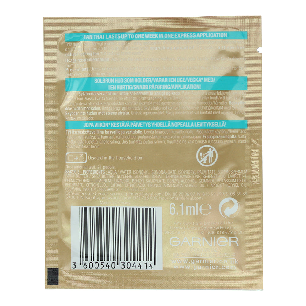 Garnier Ambre Solaire Natural Bronzer Self Tan Wipe 6.1ml