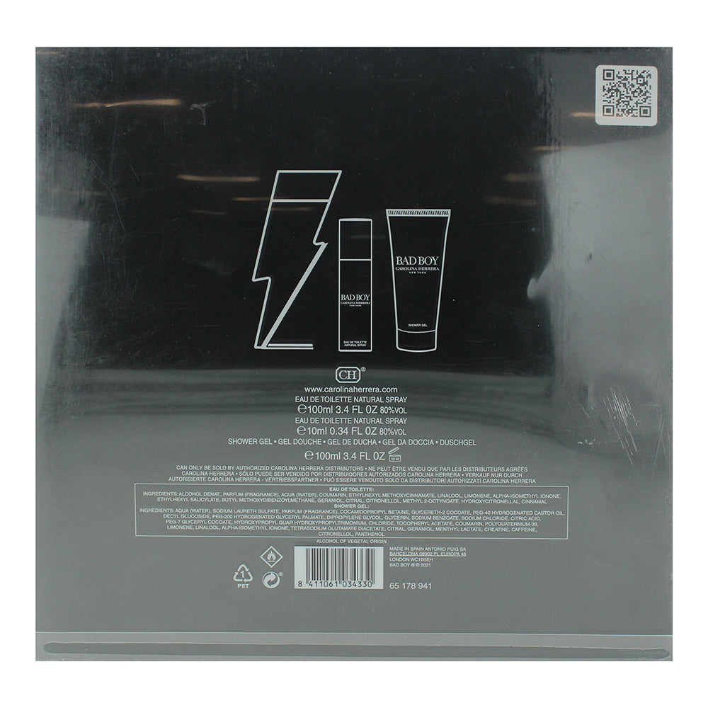 Carolina Herrera Bad Boy 3 Piece Gift Set: Eau de Toilette 100ml - Eau de Toilet