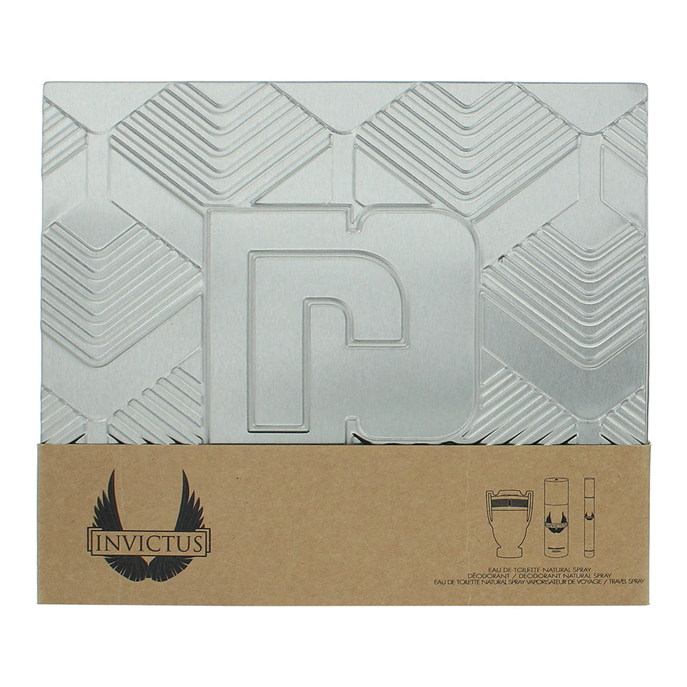 Paco Rabanne Invictus 3 Piece Gift Set: Eau de Toilette 100ml - Eau de Toilette  - Box