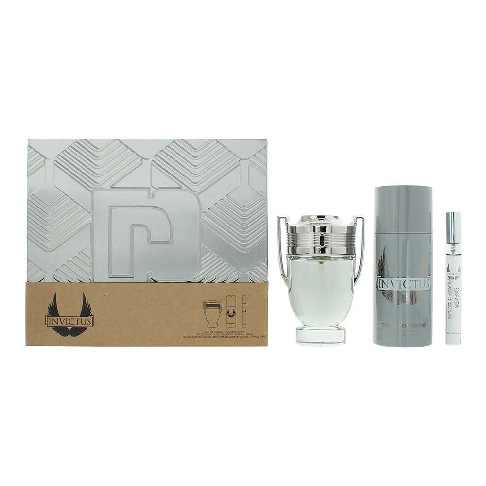 Paco Rabanne Invictus 3 Piece Gift Set: Eau de Toilette 100ml - Eau de Toilette 