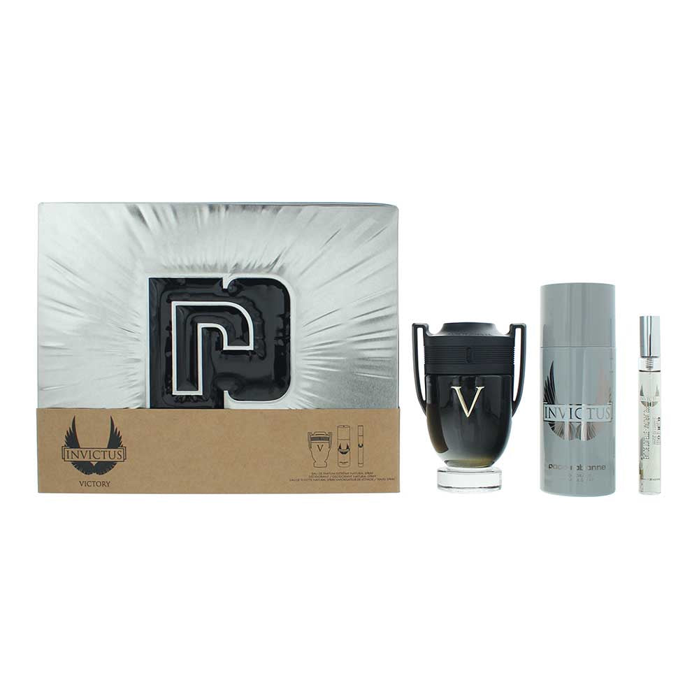 Paco Rabanne Invictus Victory 3 Piece Gift Set: Eau de Parfum 100ml - Eau de Par