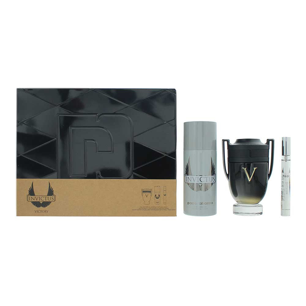 Paco Rabanne Invictus Victory 3 Piece Gift Set: Eau de Parfum 100ml - Eau de Par