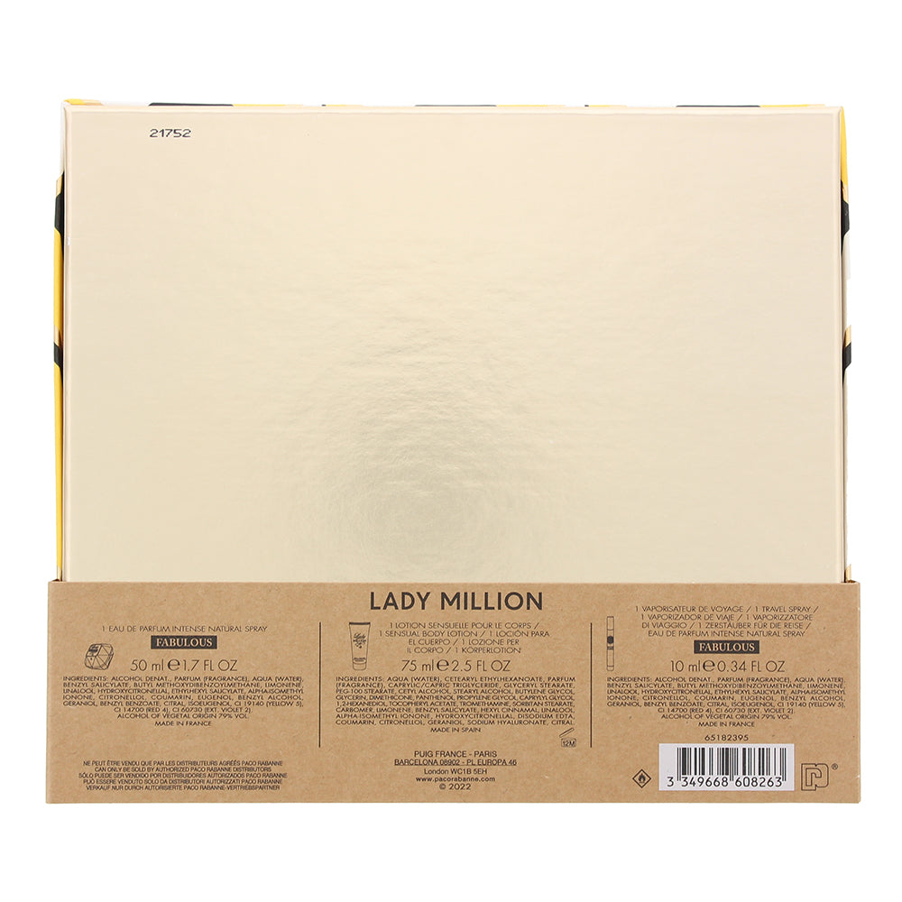 Paco Rabanne Lady Million Fabulous 3 Piece Gift Set: Eau de Parfum 50ml - Eau de