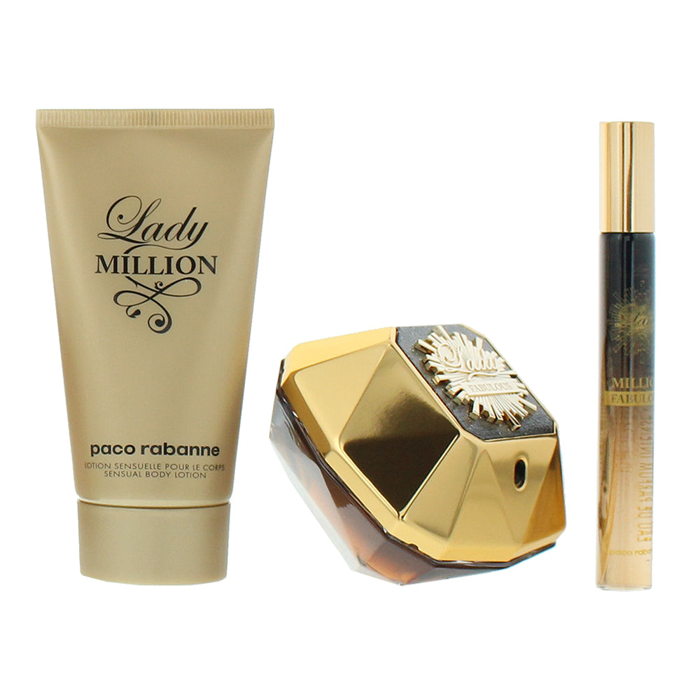 Paco Rabanne Lady Million Fabulous 3 Piece Gift Set: Eau de Parfum 50ml - Eau de - Product