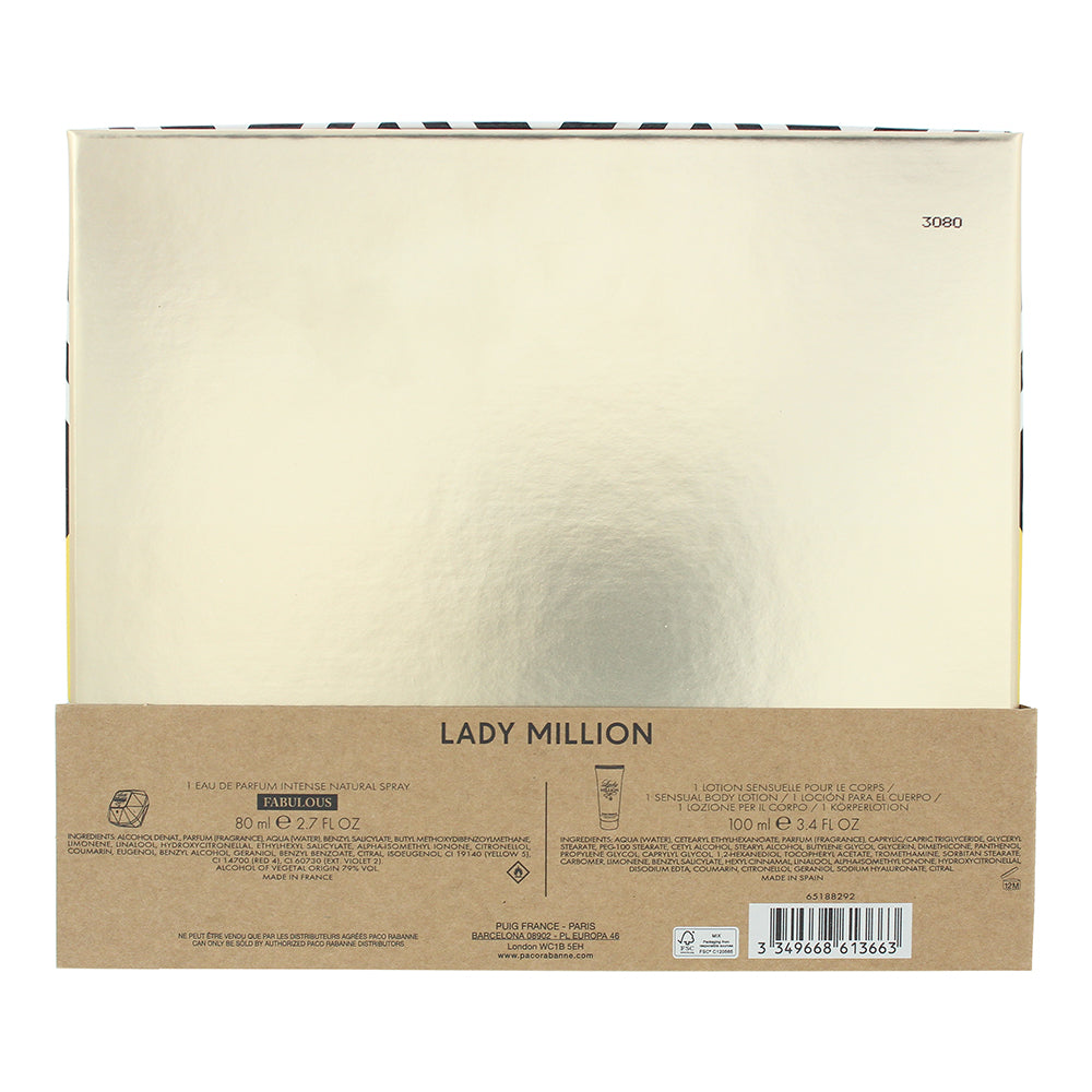Paco Rabanne Lady Million Fabulous 2 Piece Gift Set: Eau de Parfum 80ml - Body L