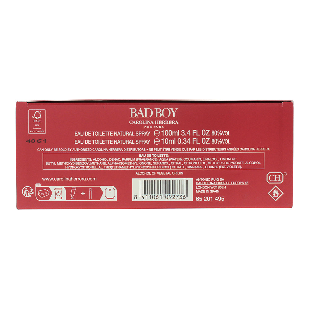 Carolina Herrera Bad Boy 2 Piece Gift Set: Eau de Toilette 100ml - Eau de Toilet