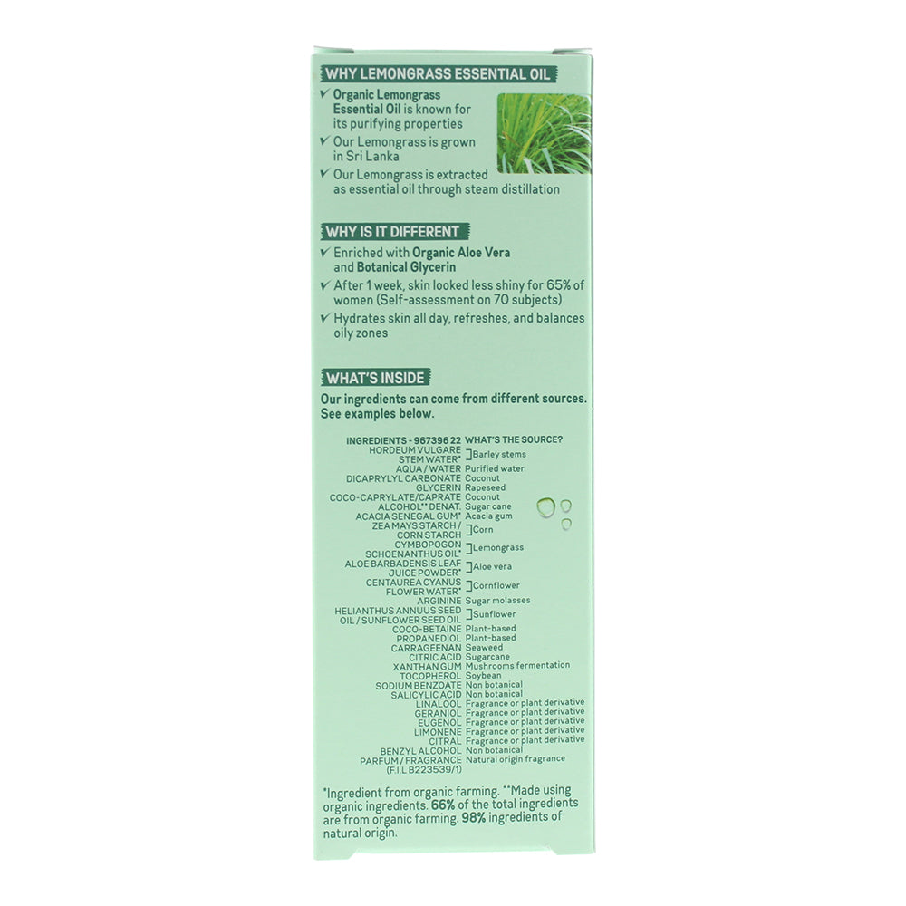 Garnier Organics Lemongrass Balancing Moisturiser 50ml - Ingredients