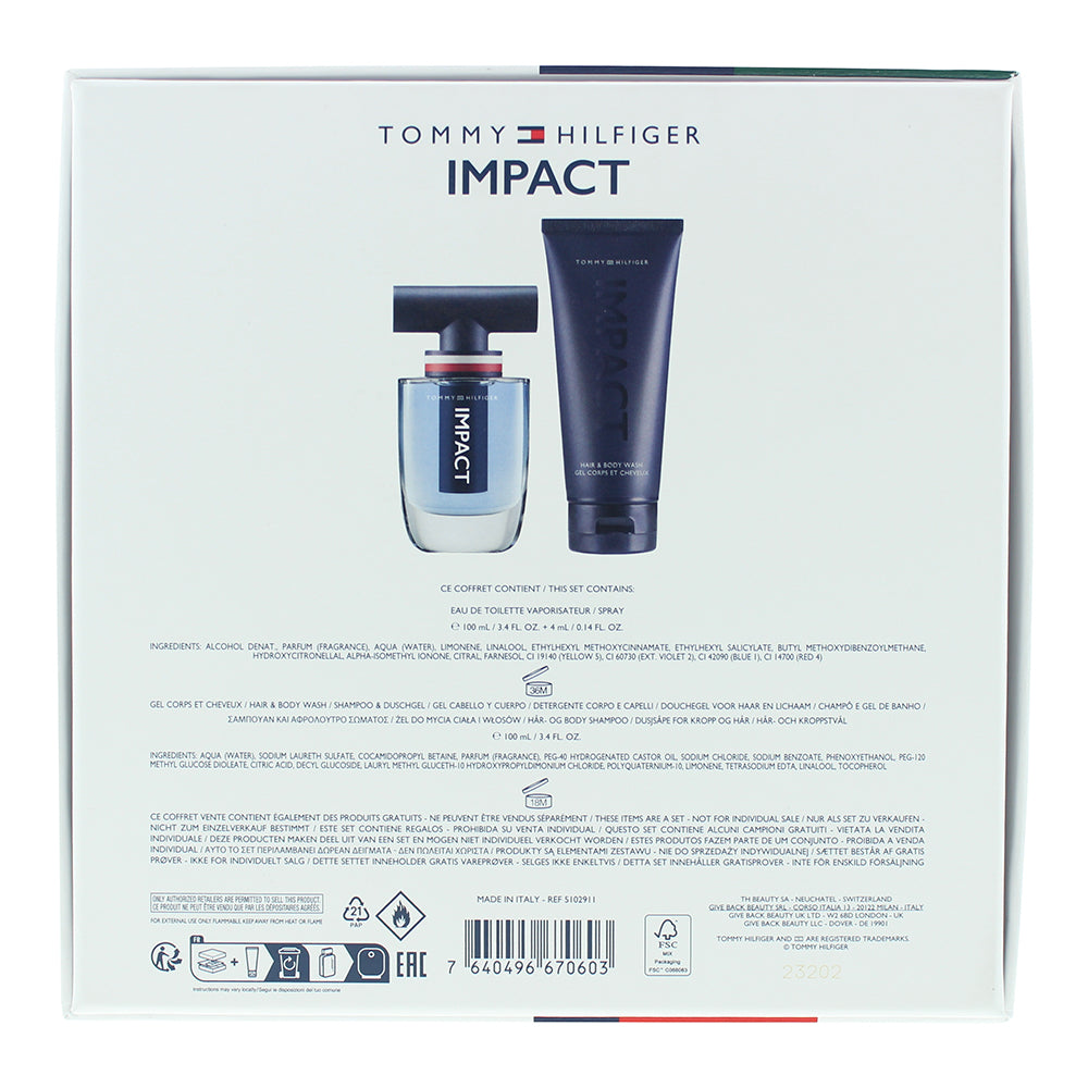 Tommy Hilfiger Impact 3 Piece Gift Set: Eau de Toilette 100ml - Eau de Toilette 