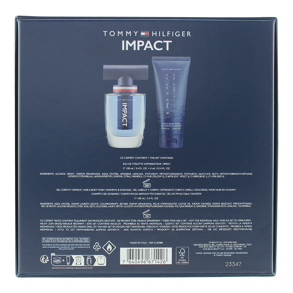 Tommy Hilfiger Impact 3 Piece Gift Set: Eau de Toilette 100ml - Body Wash 100ml 