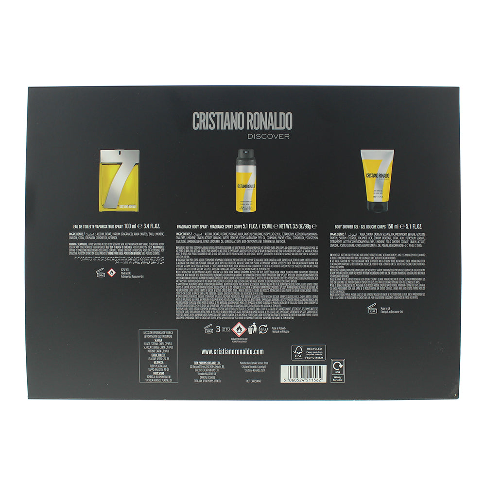 Cristiano Ronaldo Cr7 Discover 3 Piece Gift Set: Eau de Toilette 100ml - Shower 