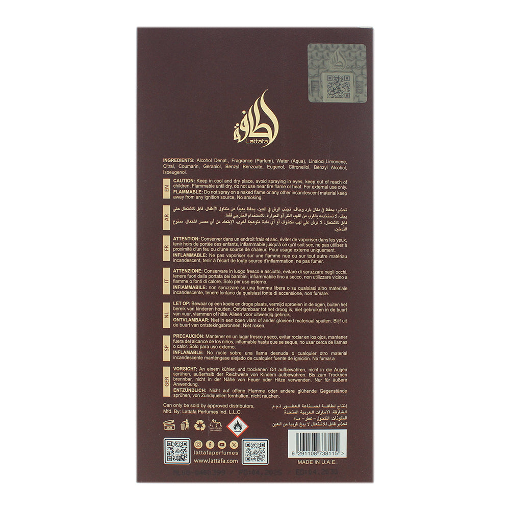 Lattafa Pride Eternal Oud Eau de Parfum 100ml - Ingredients