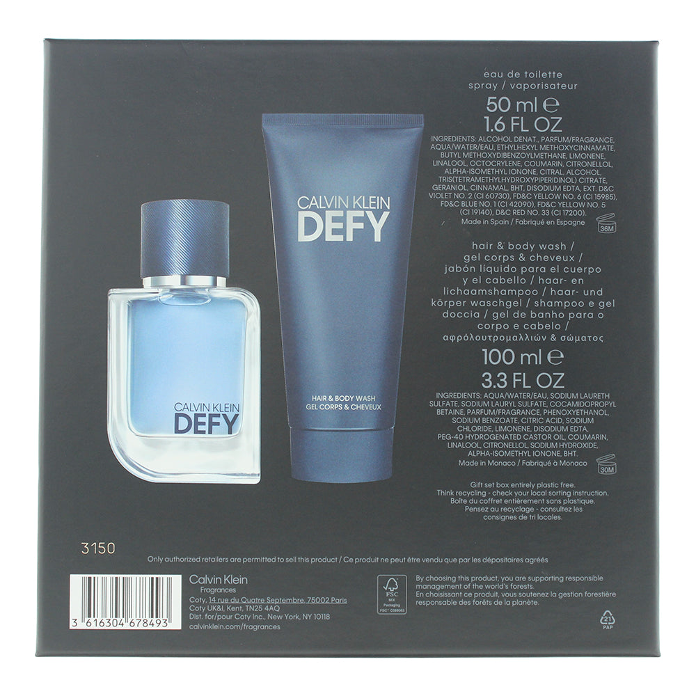 Calvin Klein Defy 2 Piece Gift Set: Eau De Toilette 50ml - Shower Gel 100ml