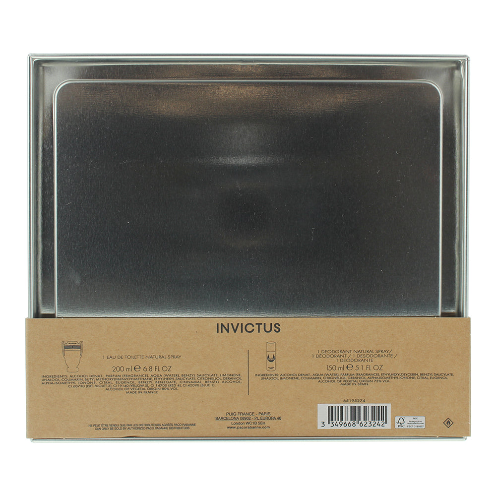Paco Rabanne Invictus 2 Piece Gift Set: Eau de Toilette 200ml - Deodorant Spray 
