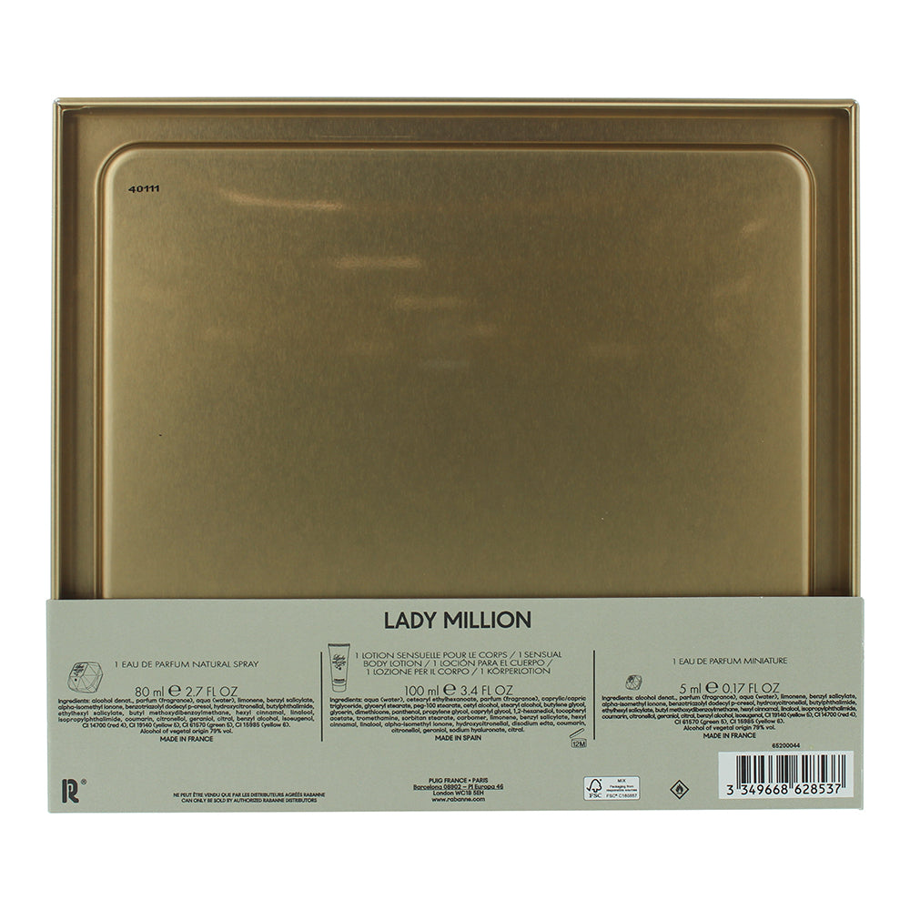 Paco Rabanne Lady Million 3 Piece Gift Set: Eau de Parfum 80ml - Body Lotion 100