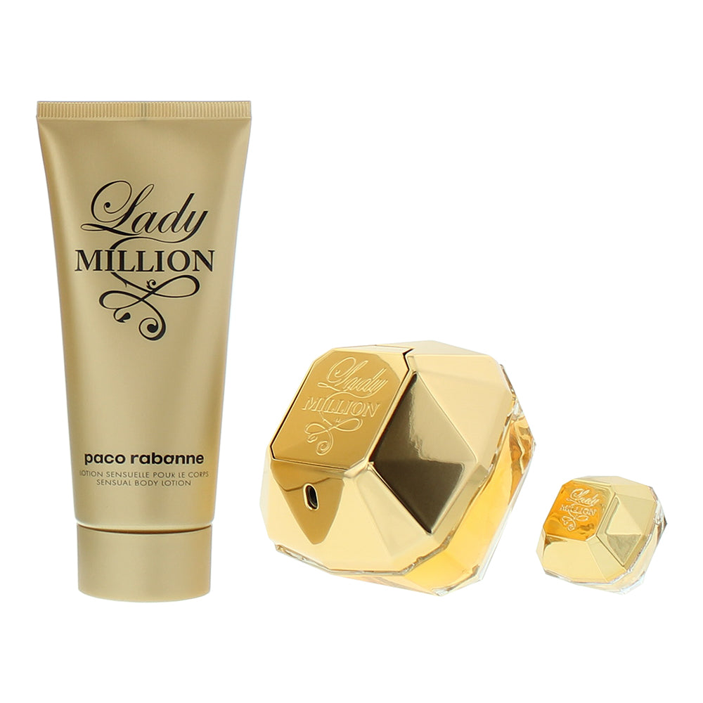 Paco Rabanne Lady Million 3 Piece Gift Set: Eau de Parfum 80ml - Body Lotion 100 - Product