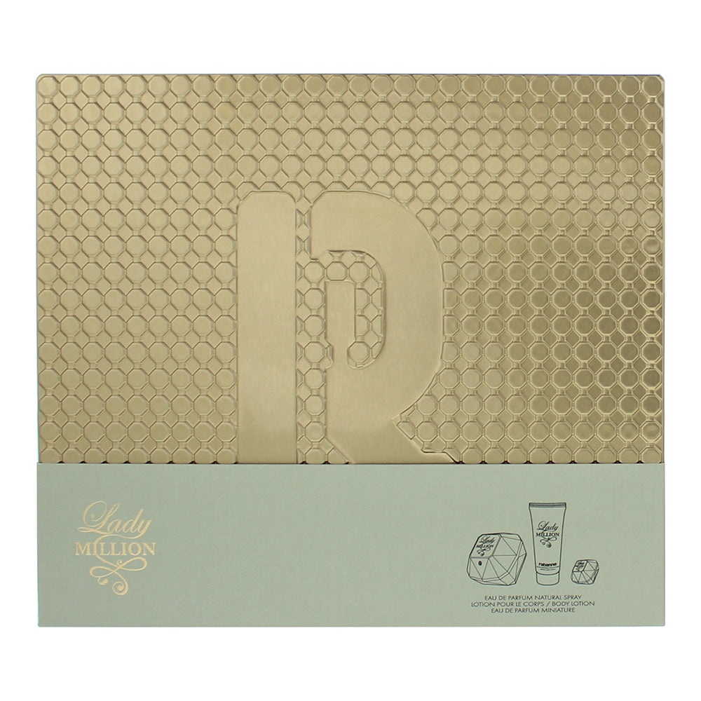 Paco Rabanne Lady Million 3 Piece Gift Set: Eau de Parfum 80ml - Body Lotion 100 - Box