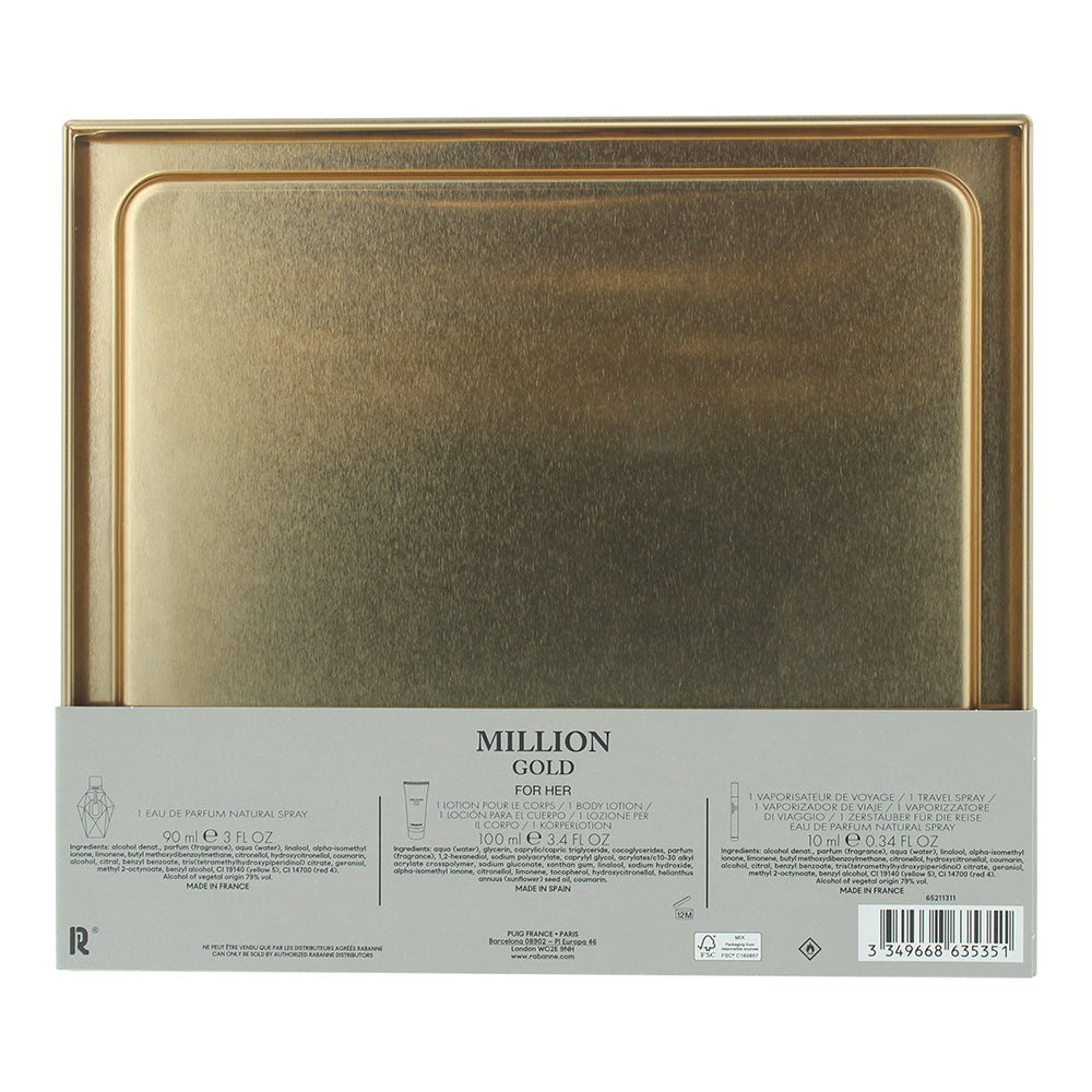 Paco Rabanne Million Gold 3 Piece Gift Set: Eau de Parfum 90ml - Body Lotion 100