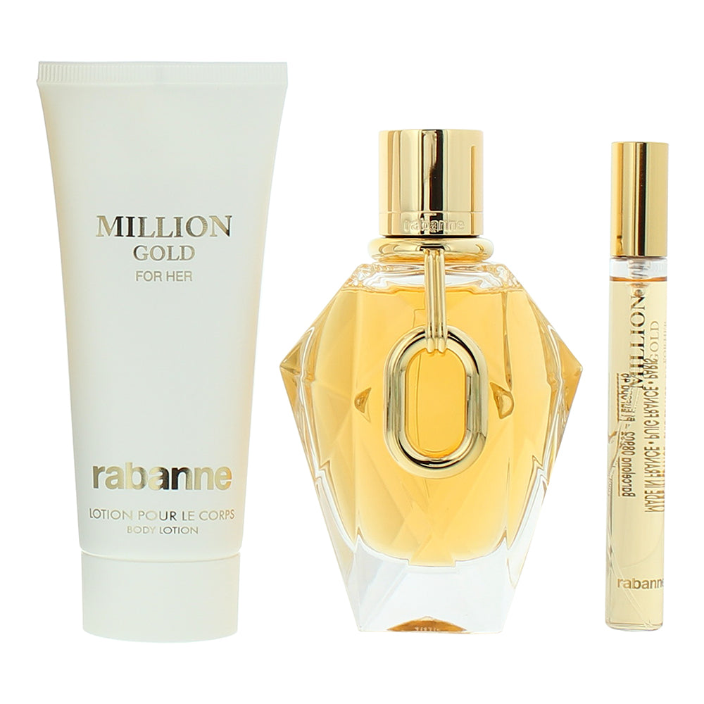 Paco Rabanne Million Gold 3 Piece Gift Set: Eau de Parfum 90ml - Body Lotion 100 - Product