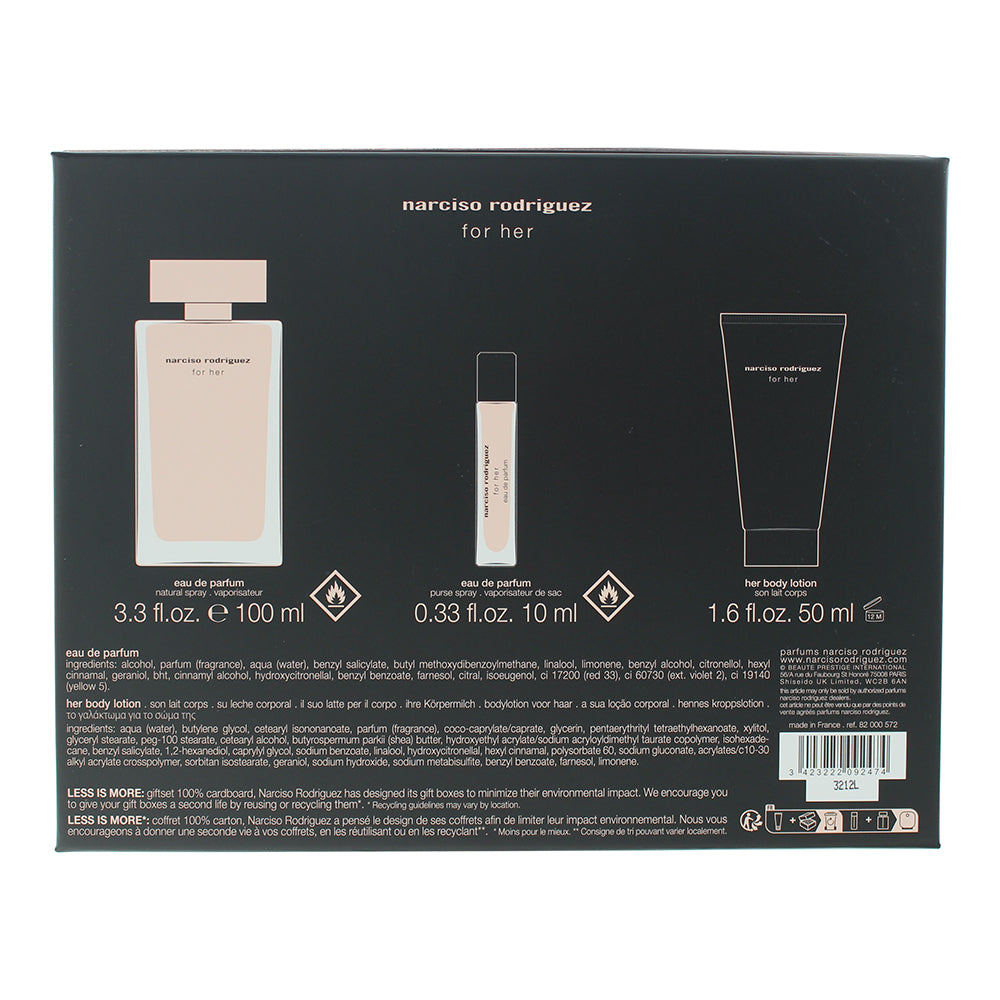 Narciso Rodriguez For Her 3 Piece Gift Set: Eau De Parfum 100ml - Body Lotion 50