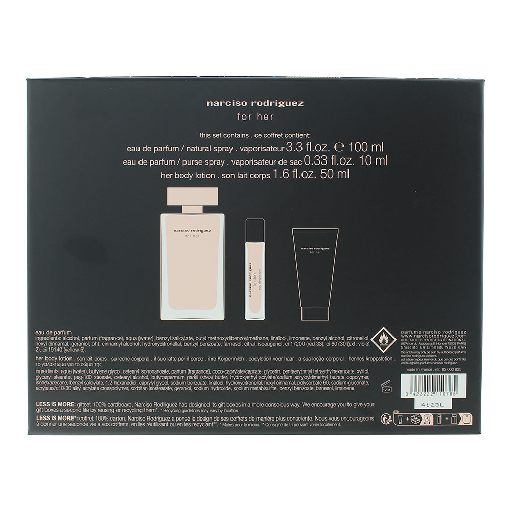 Narciso Rodriguez For Her 3 Piece Gift Set: Eau De Parfum 100ml - Body Lotion 50