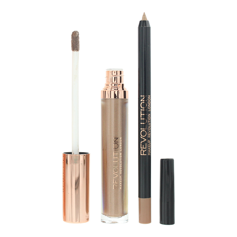 Revolution Retro Luxe Metallic Lip Kit Sovereign Lip Liner 1g & Liquid Lipstick  - Product