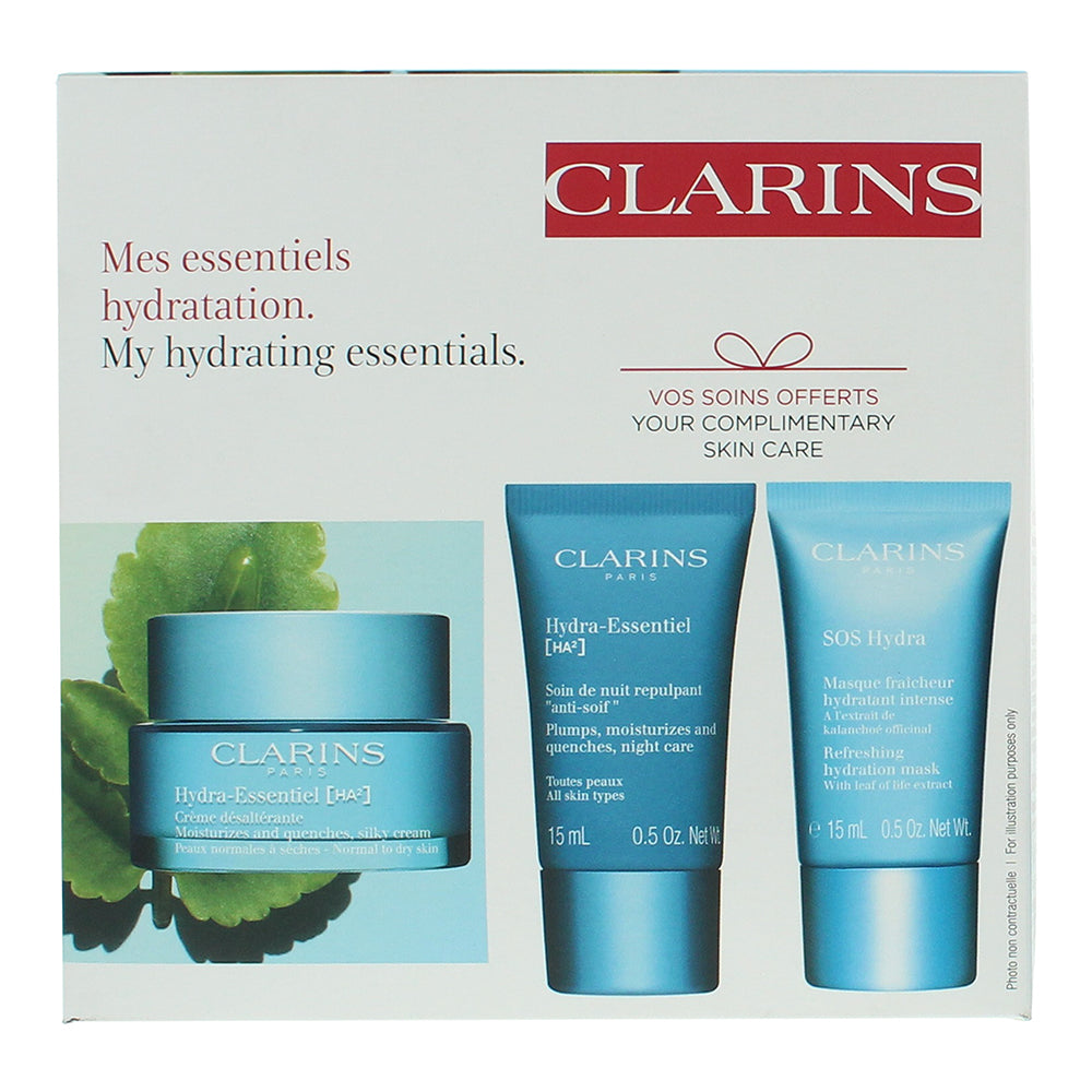 Clarins Hydra-Essentiel 3 Piece Gift Set: Day Cream 50ml - Scrub 15ml - Hydra Ma - Box