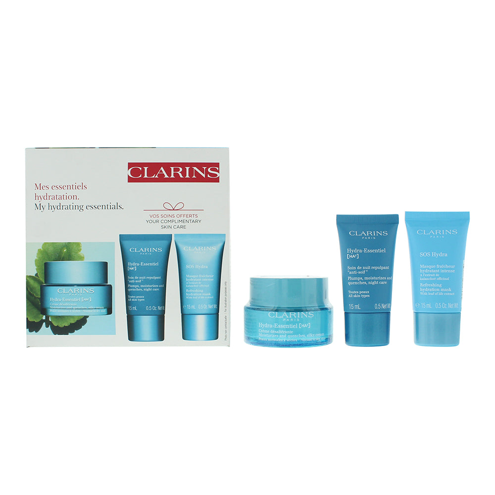 Clarins Hydra-Essentiel 3 Piece Gift Set: Day Cream 50ml - Scrub 15ml - Hydra Ma