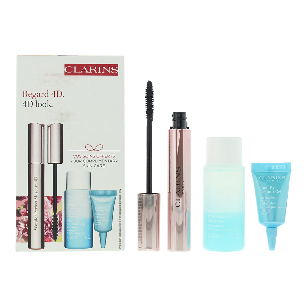 Clarins Wonder Perfect 3 Piece Gift Set: Mascara 4D 8ml - Make-Up Remover 30ml -