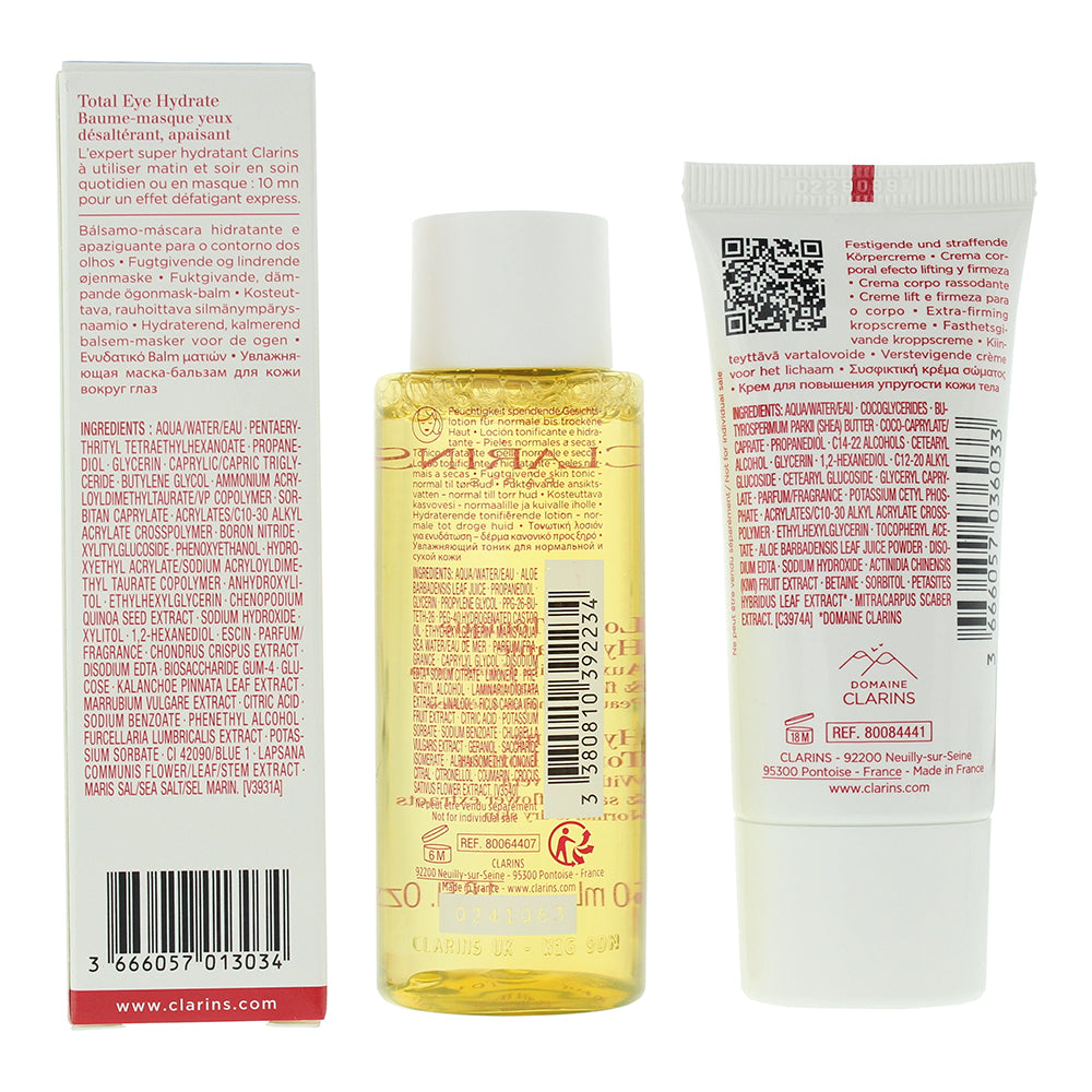 Clarins 4 Piece Gift Set: Toning Lotion 50ml - Eye Mask Balm 7ml -Body Firming C