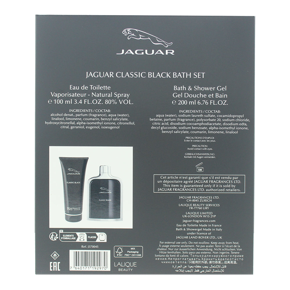Jaguar Classic Black 2 Piece Gift Set: Eau De Toilette 100ml - Bath & Shower Gel