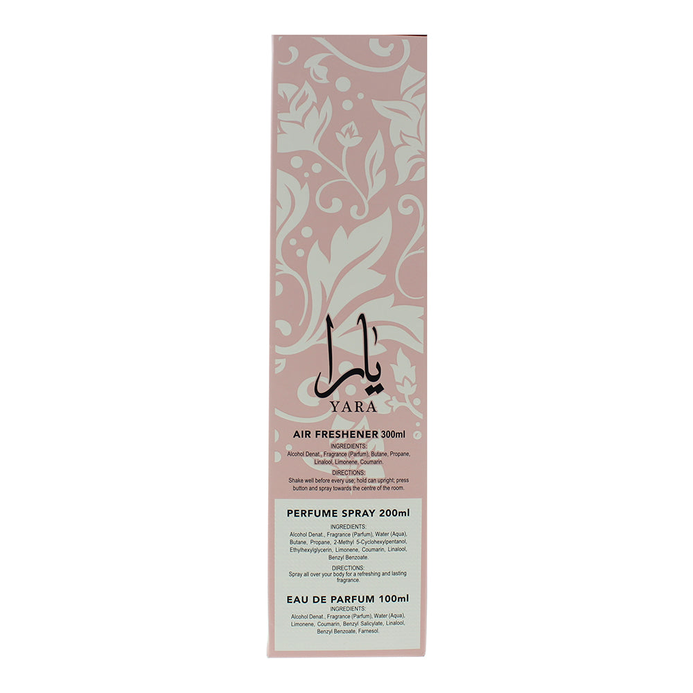 Lattafa Yara 3 Piece Gift Set: Eau de Parfum 100ml -  Air Freshner 300 ml- Perfu