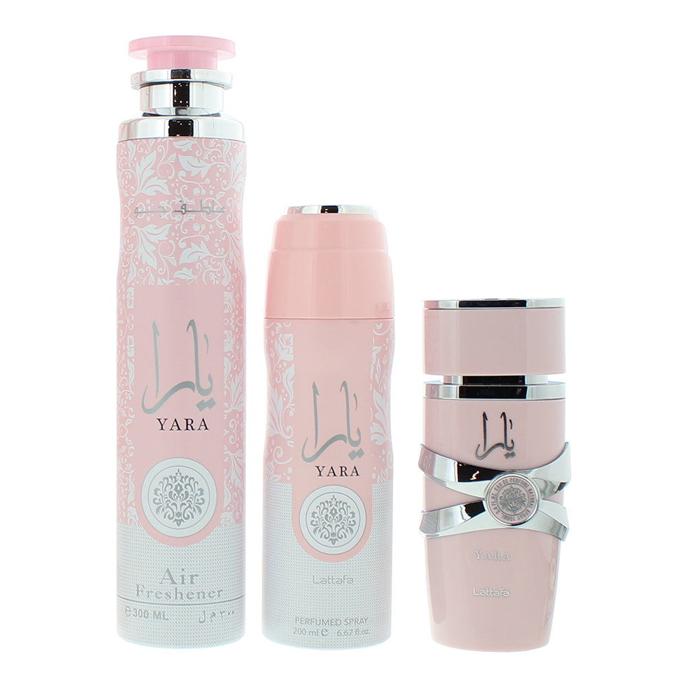 Lattafa Yara 3 Piece Gift Set: Eau de Parfum 100ml -  Air Freshner 300 ml- Perfu - Product