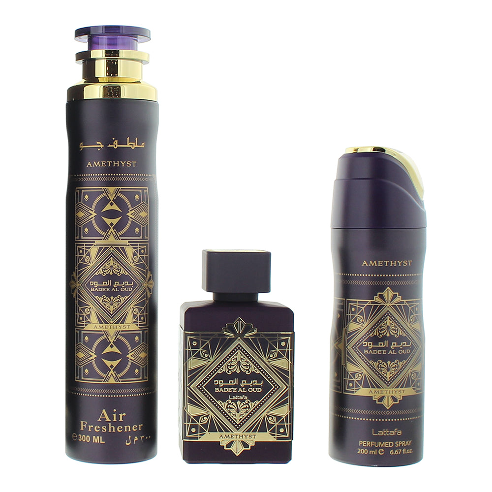 Lattafa Bade'e Al Oud Amethyst 3 Piece Gift Set: Eau de Parfum 100ml - Air Fresh - Product