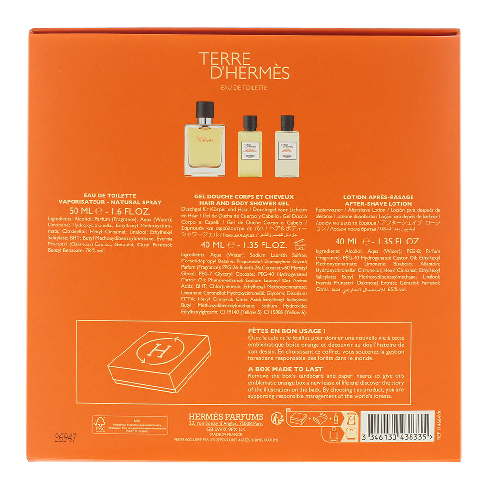 Hermès Terre D'hermès 3 Piece Gift Set: Eau de Toilette 50ml - Hair And Body Sho