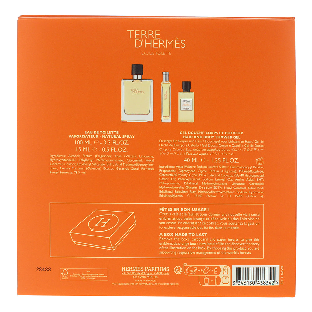 Hermès Terre D'hermès 3 Piece Gift Set: Eau De Toilette 100ml - Eau De Toilette