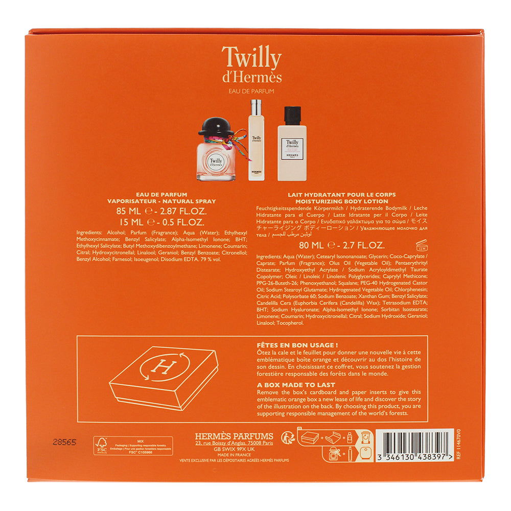 Hermès Twilly D'hermès 3 Piece Gift Set: Eau de Parfum 85ml - Eau de Parfum 15ml