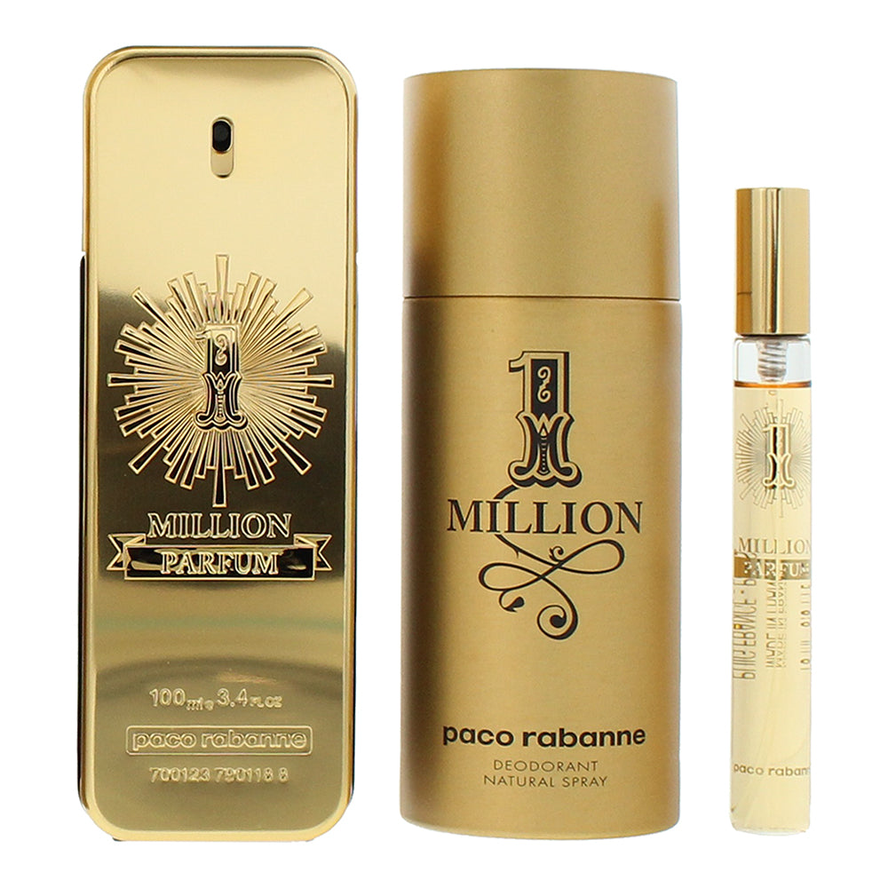Paco Rabanne 1 Million Parfum 3 Piece Gift Set: Eau de Parfum 100ml - Eau de Par - Product