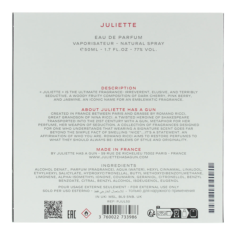 Juliette Has A Gun Juliette Eau de Parfum 50ml - Ingredients