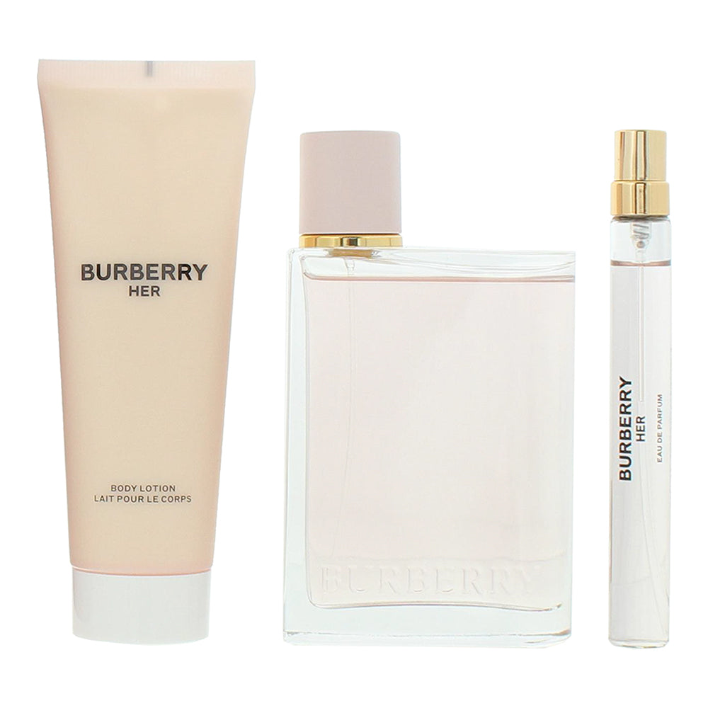 Burberry Her 3 Piece Gift Set: Eau de Parfum 100ml - Body Lotion 75ml - Eau de P - Product