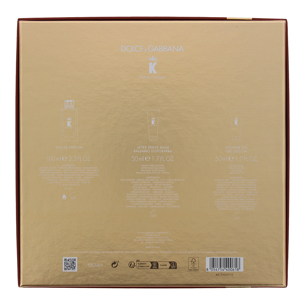 Dolce & Gabbana K 3 Piece Gift Set: Eau de Parfum 100ml - Aftershave Balm 75ml -