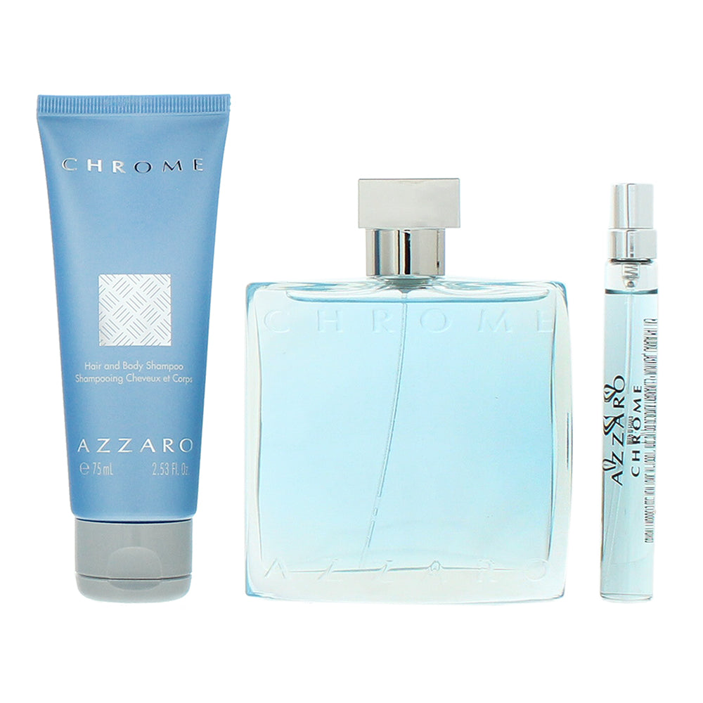 Azzaro Chrome 3 Piece Gift Set: Eau de Toilette 100ml - Eau de Toilette 10ml - H - Product