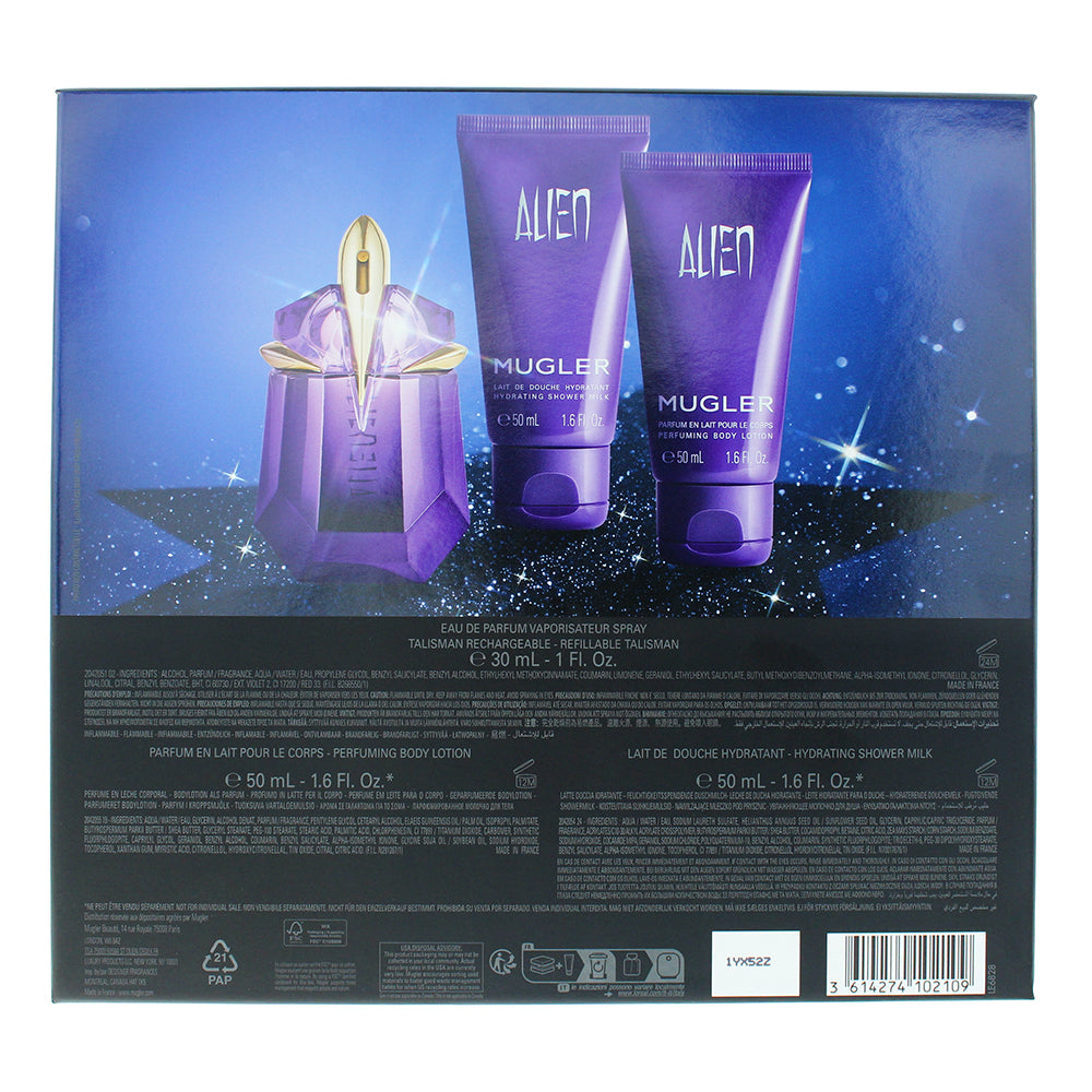Mugler Alien 3 Piece Gift Set: Eau de Parfum 30ml - Body Lotion 50ml - Shower Ge