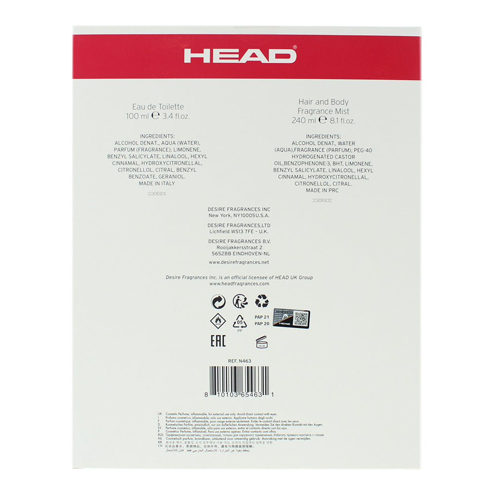 Head Bliss 2 Piece Gift Set: Eau de Toilette 100ml - Fragrance Mist 240ml